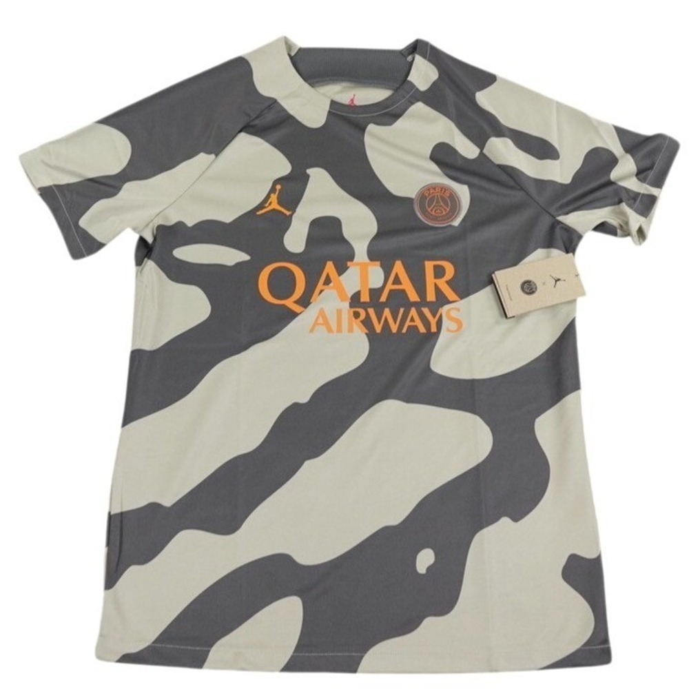 Jordan PSG Soccer Jersey Mens Large Grey Camo Short Sleeve Pre-Match Training